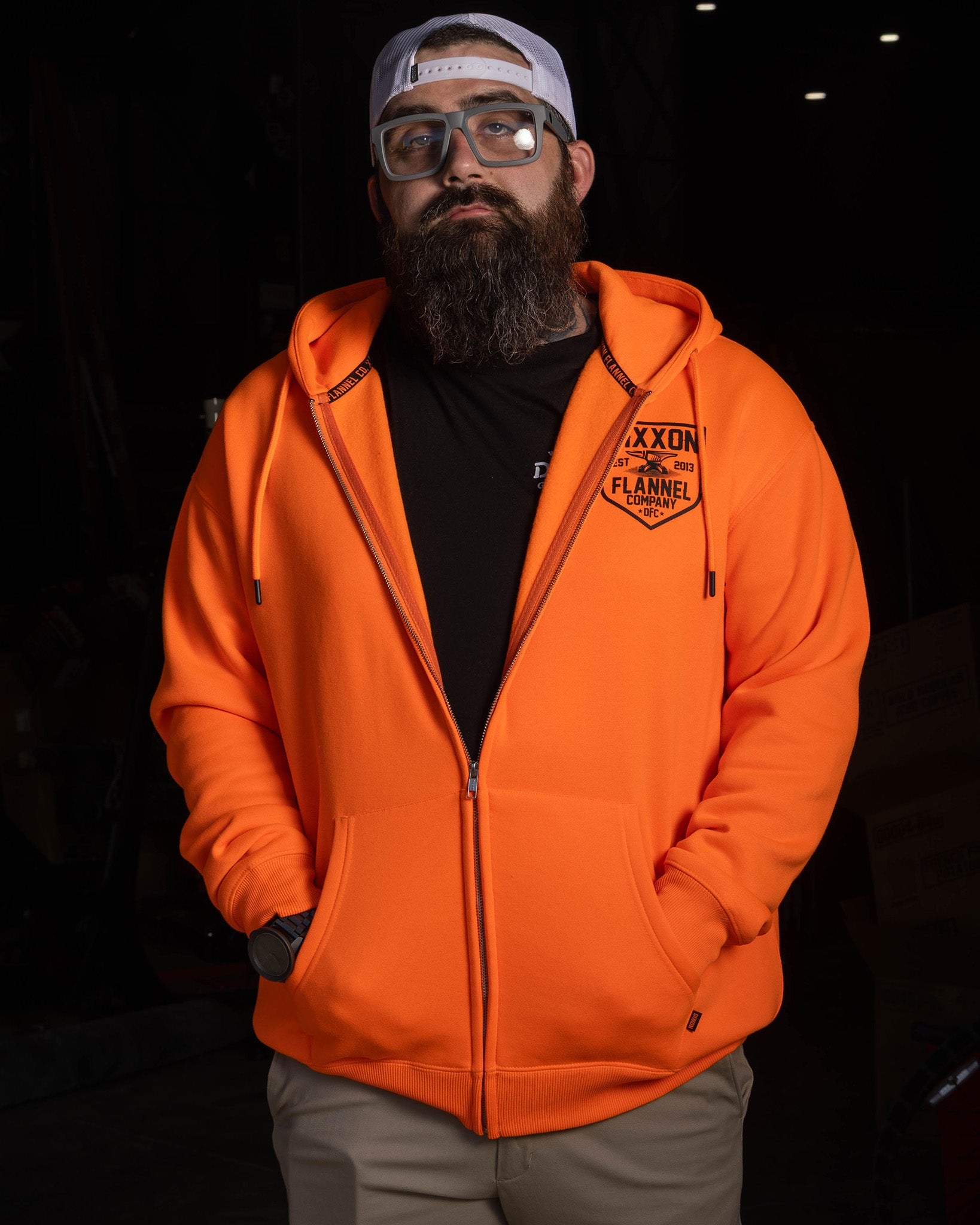 Black DFC Shield Zip Up Hoodie - Safety Orange - Dixxon Flannel Co.