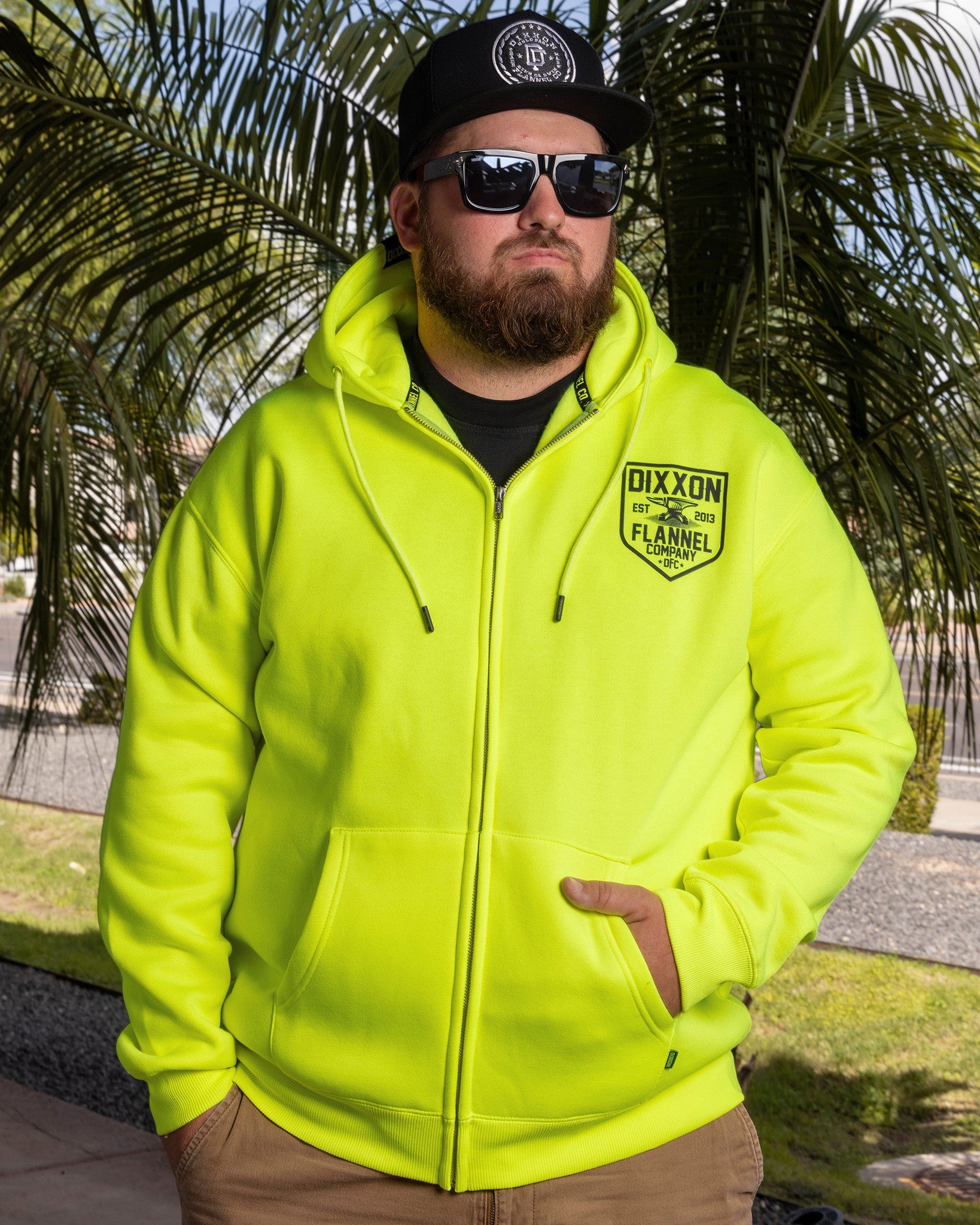 Black DFC Shield Zip Up Hoodie - Safety Yellow - Dixxon Flannel Co.