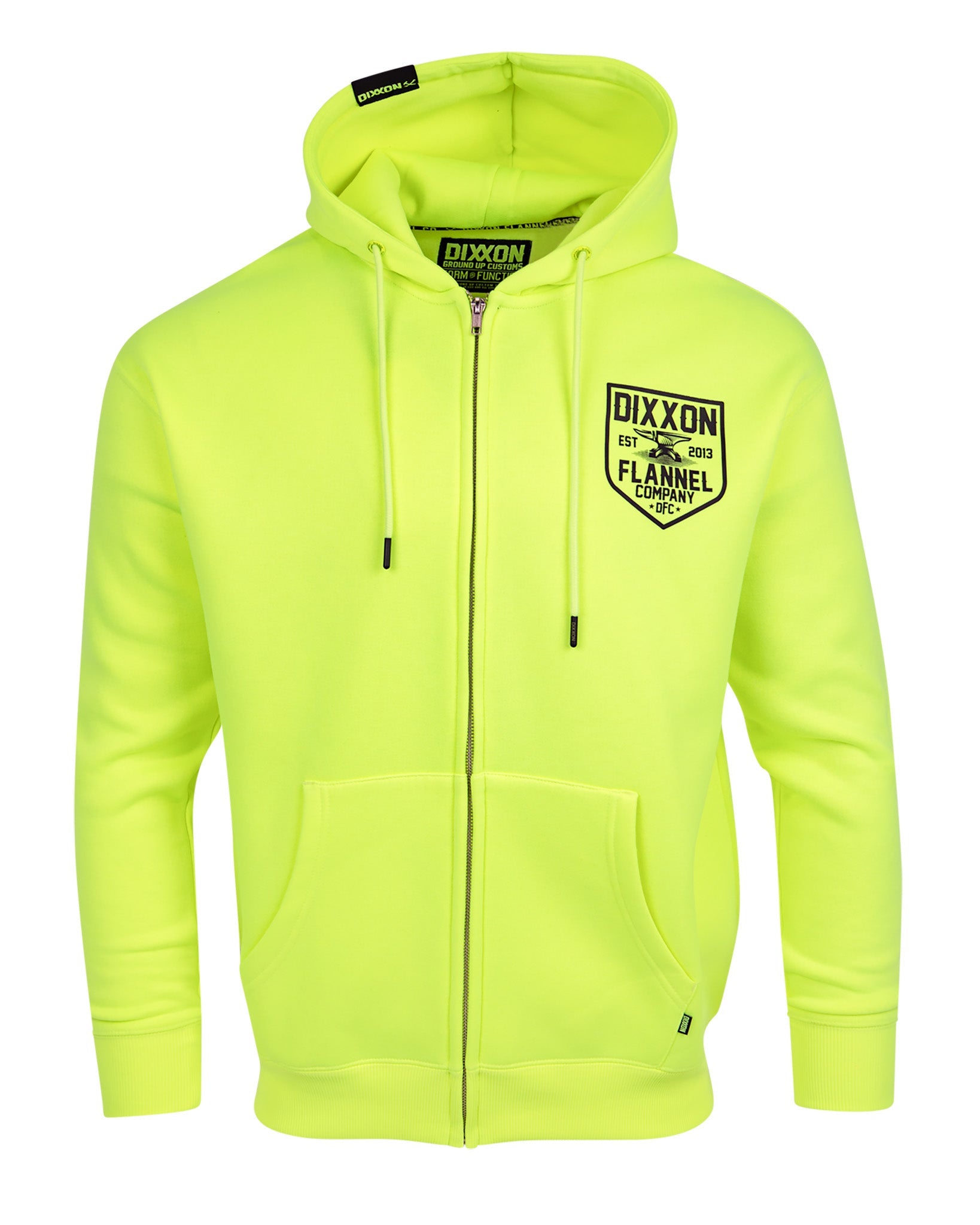 Black DFC Shield Zip Up Hoodie - Safety Yellow | Dixxon Flannel Co.
