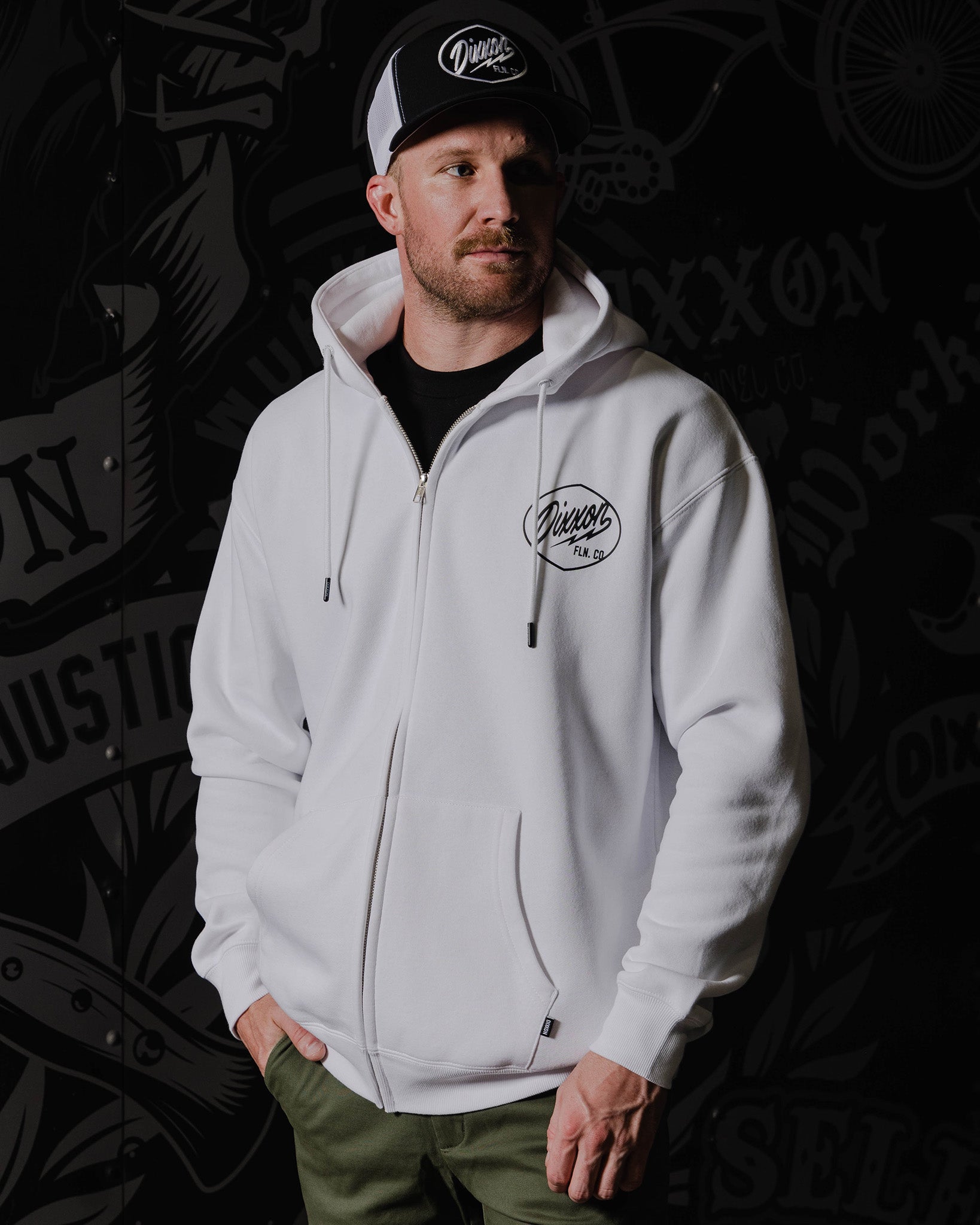 Black Esso Zip Up Hoodie - White | Dixxon Flannel Co.