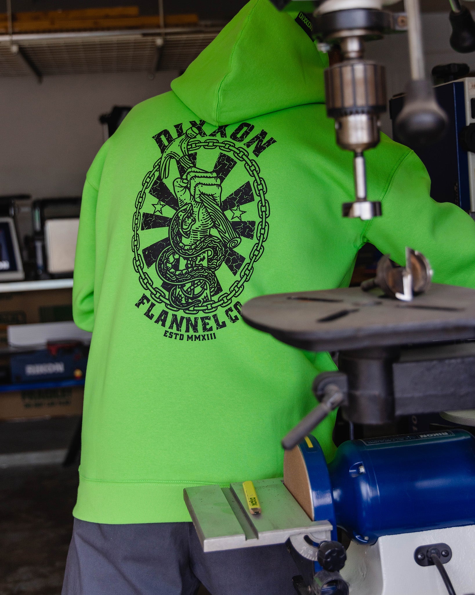 Black Hammersnake Pullover Hoodie - Safety Green - Dixxon Flannel Co.