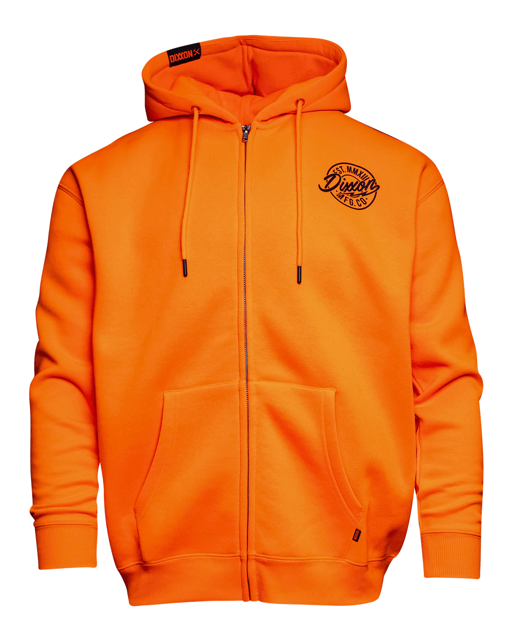 Black MFG Badge Zip Up Hoodie - Safety Orange - Dixxon Flannel Co.