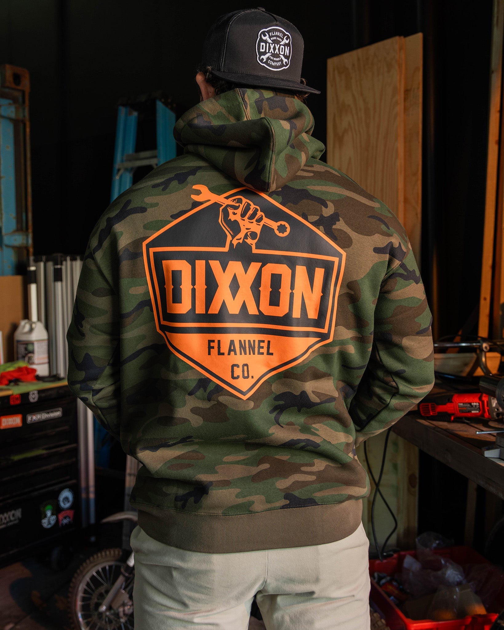 Black & Orange Working Class Logo Pullover Hoodie - Green Camo - Dixxon Flannel Co.