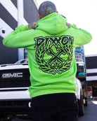 Black Party Crest Pullover Hoodie - Safety Green - Dixxon Flannel Co.