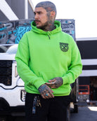 Black Party Crest Pullover Hoodie - Safety Green - Dixxon Flannel Co.