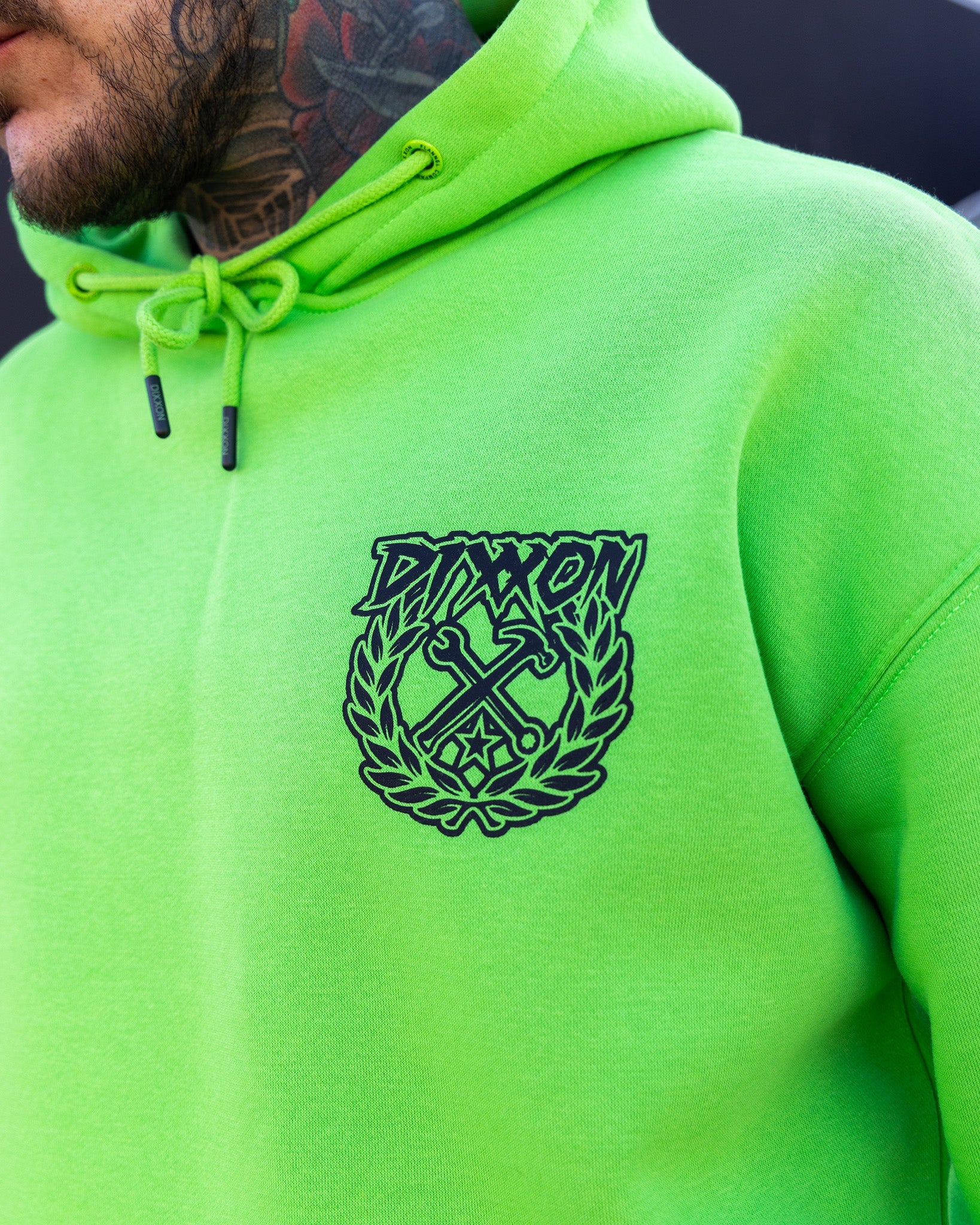 Dixxon Black Party Crest Hoodie - Safety Green | Shop Now