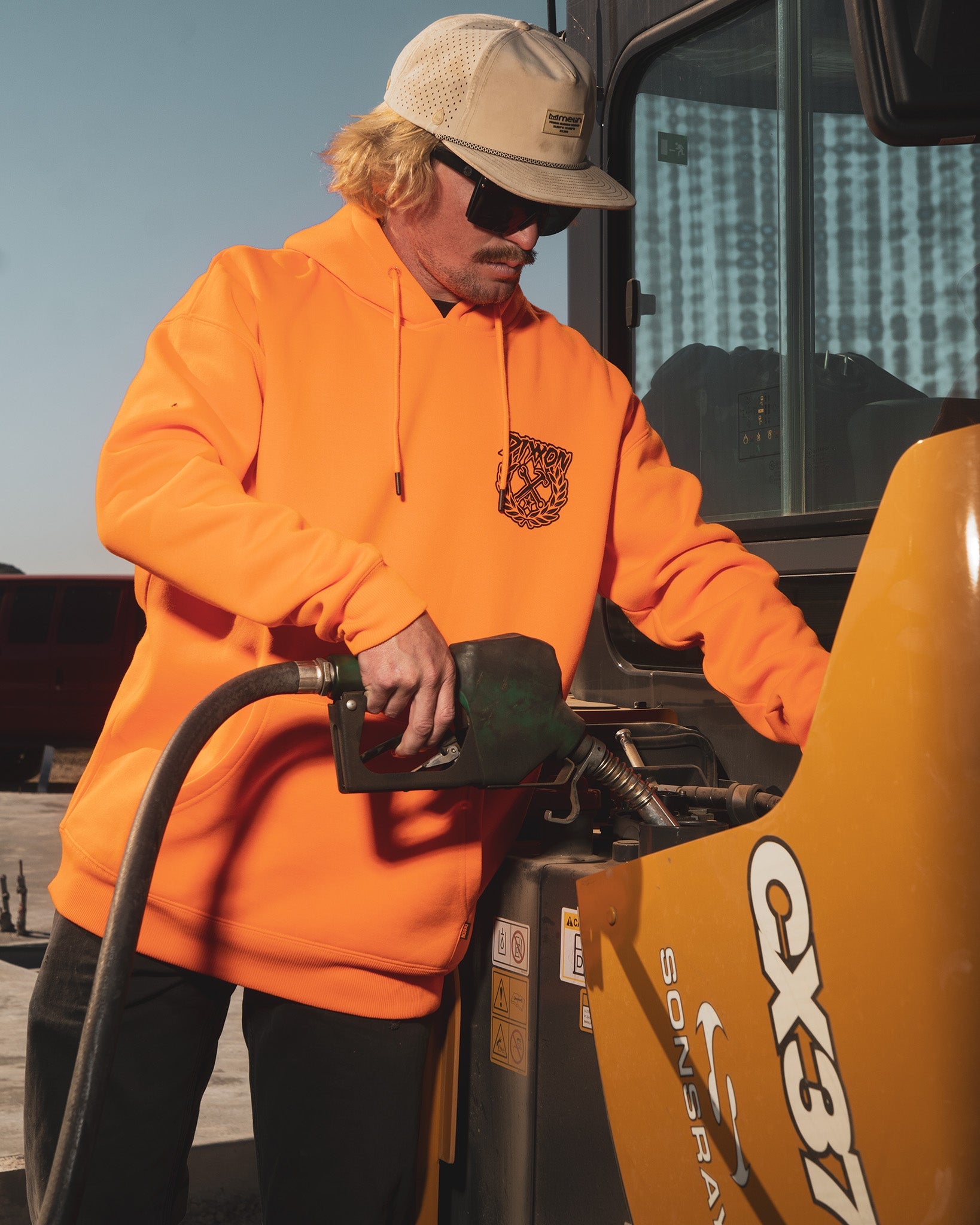 Black Party Crest Pullover Hoodie - Safety Orange - Dixxon Flannel Co.