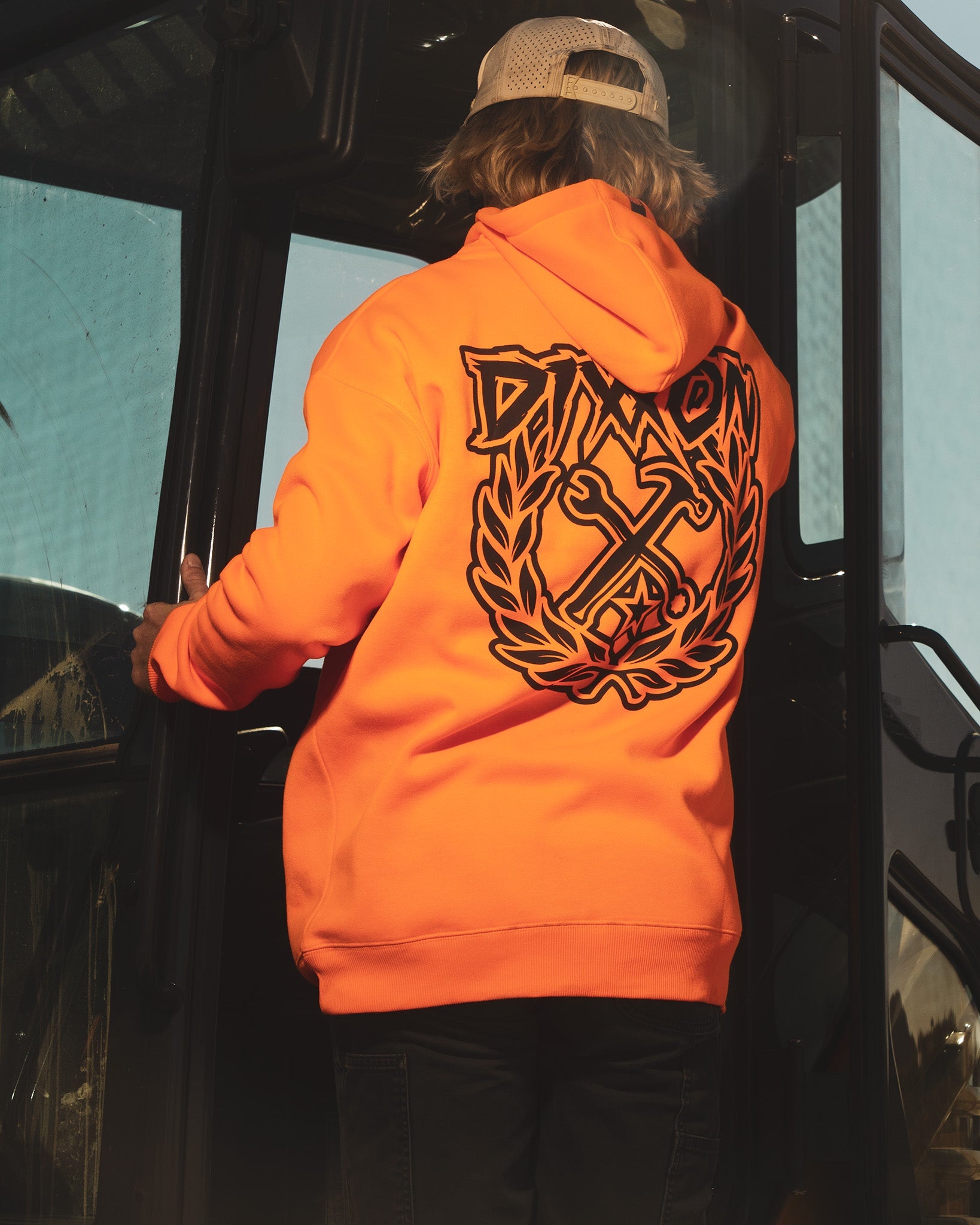 Black Party Crest Pullover Hoodie - Safety Orange - Dixxon Flannel Co.