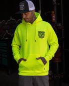 Black Party Crest Pullover Hoodie - Safety Yellow - Dixxon Flannel Co.