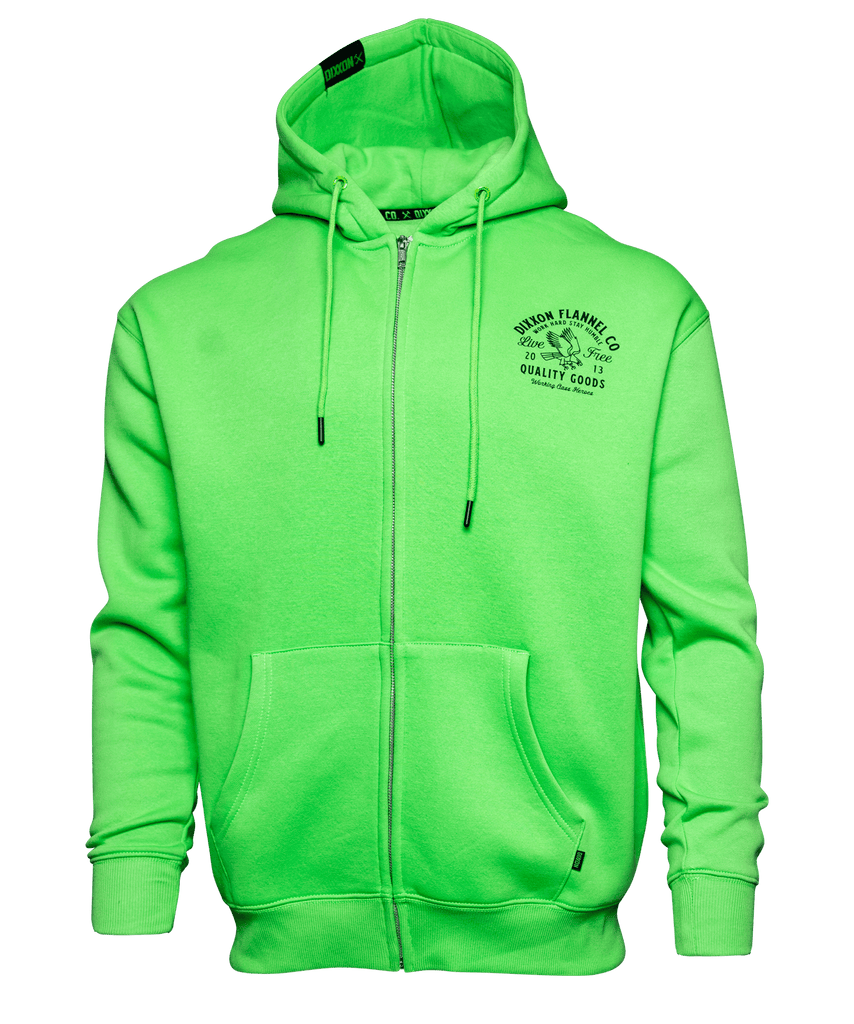 Black Quality Goods Zip Up Hoodie - Safety Green - Dixxon Flannel Co.