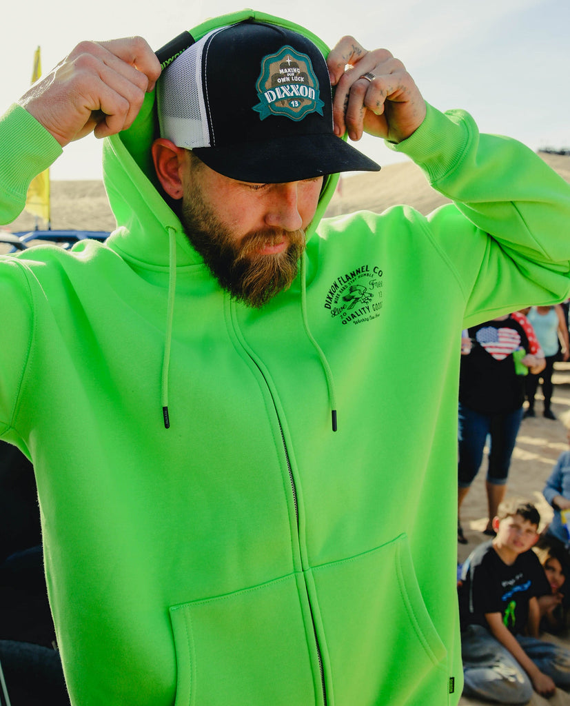 Black Quality Goods Zip Up Hoodie - Safety Green - Dixxon Flannel Co.
