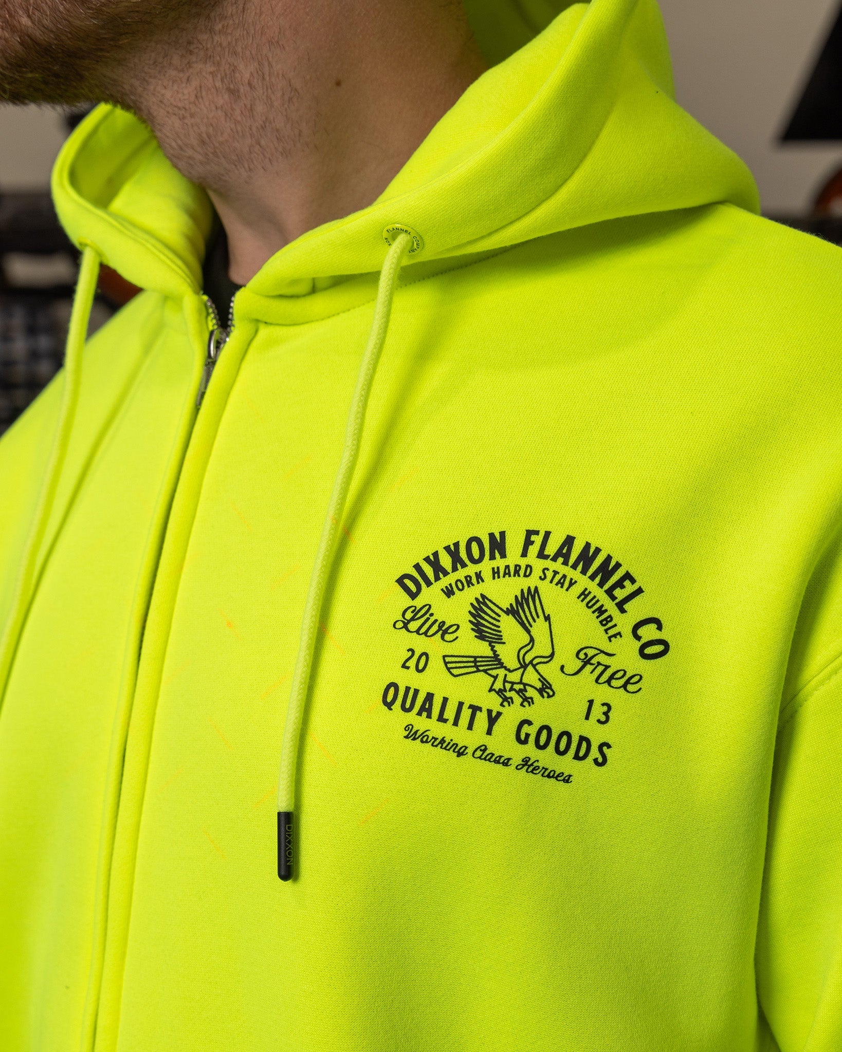 Black Quality Goods Zip Up Hoodie - Safety Yellow | Dixxon Flannel Co.