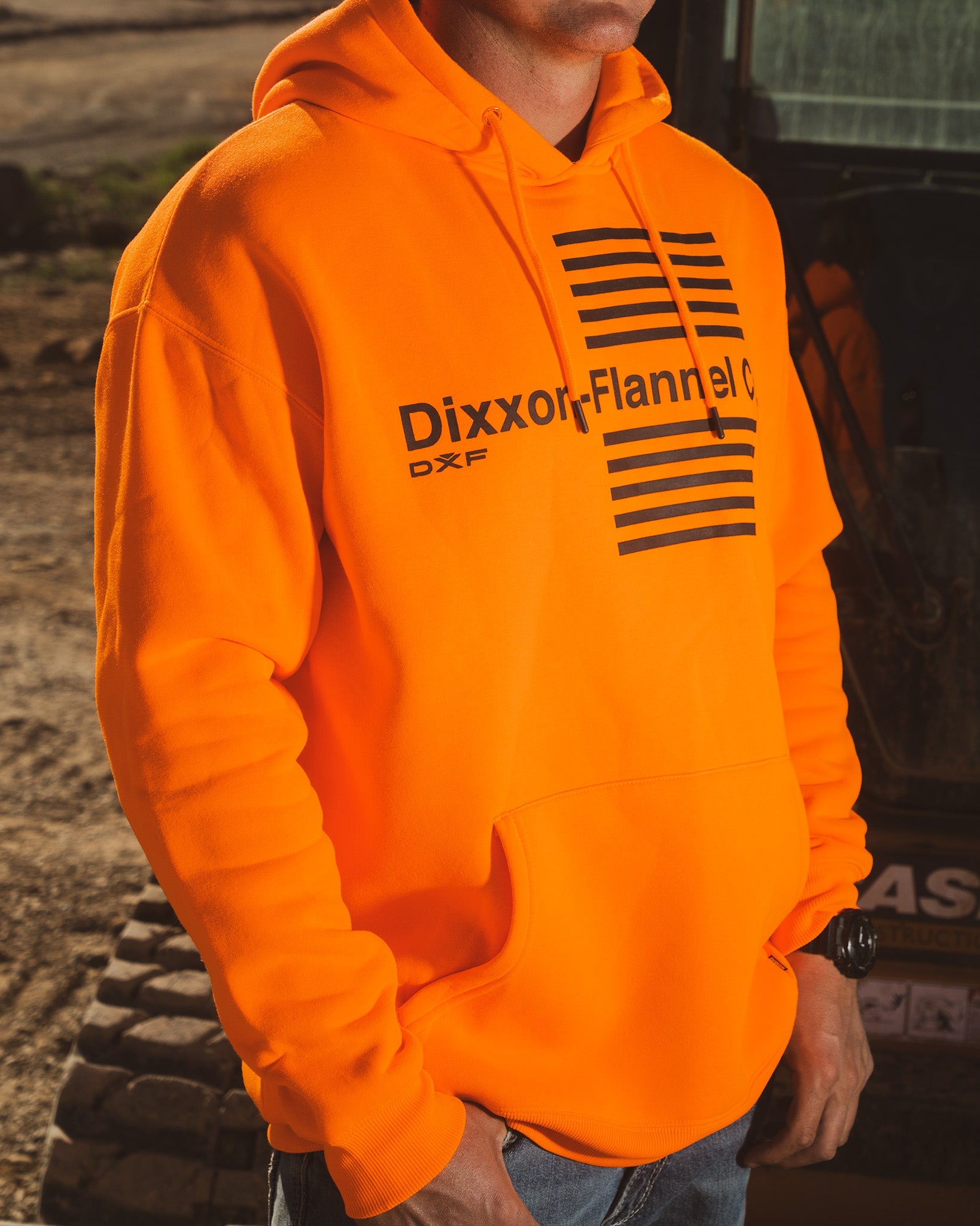 Men's Black Streamline Pullover Hoodie - Safety Orange | Dixxon