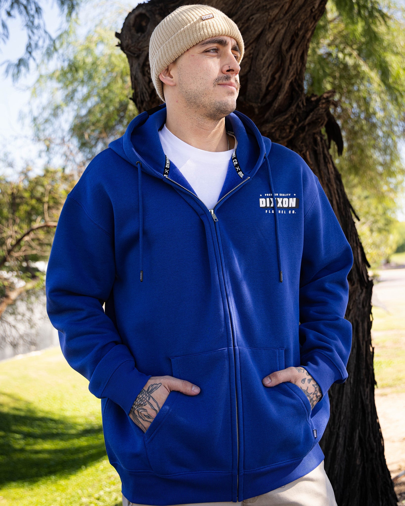 Black & White Grille Zip Up Hoodie - Blue - view 2