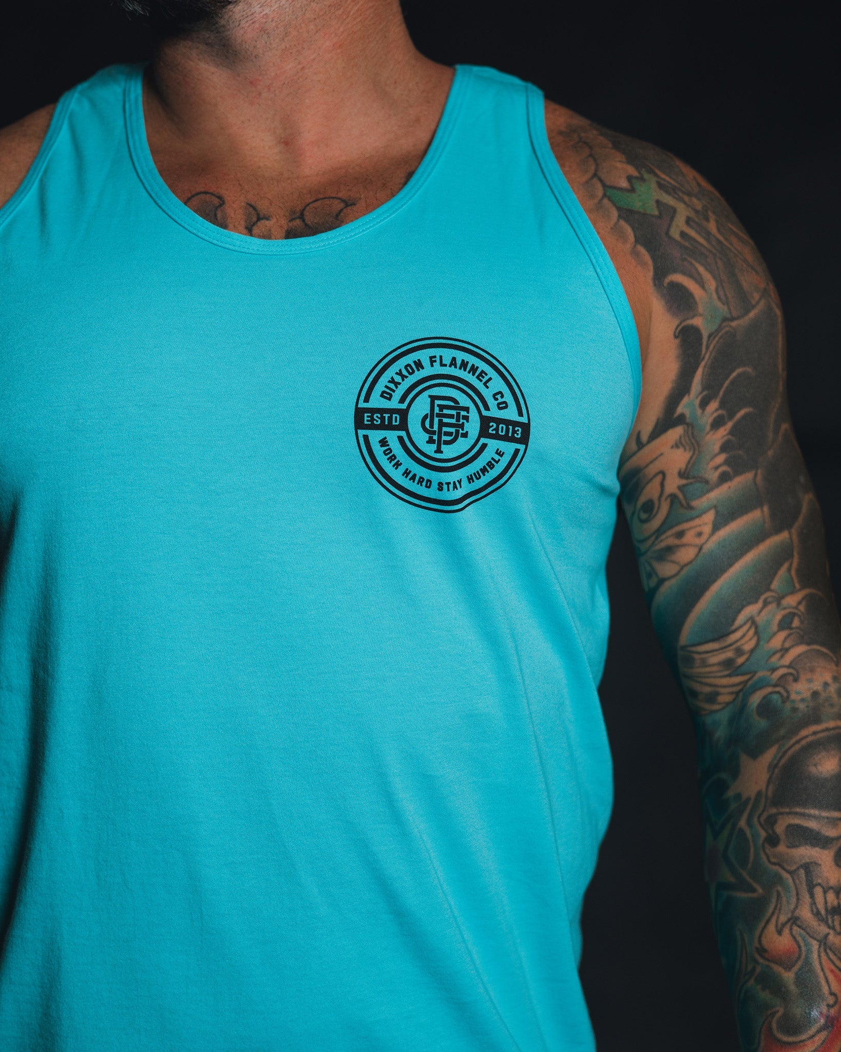 Black Work Hard Badge Tank - Tiffany - Dixxon Flannel Co.