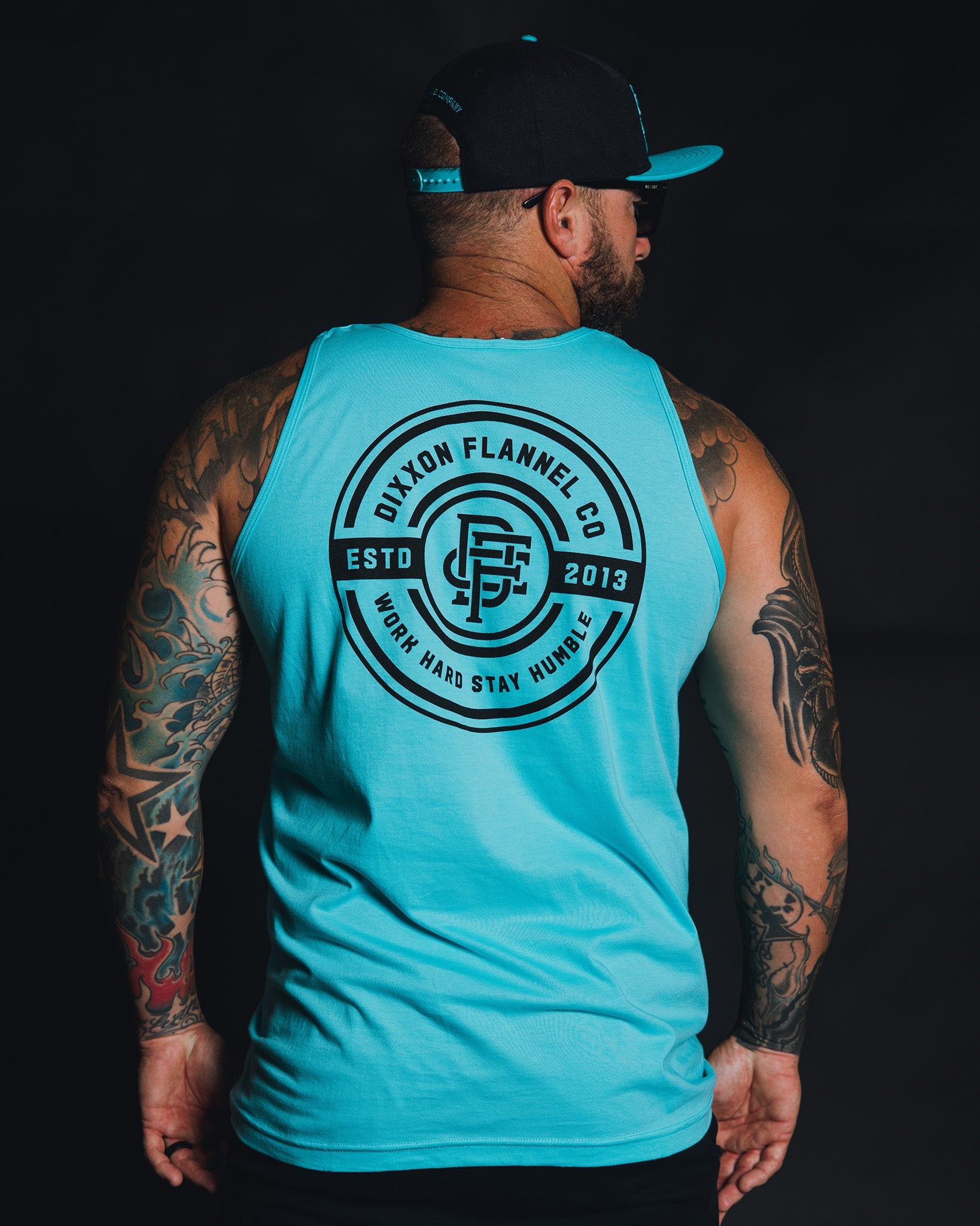 Black Work Hard Badge Tank - Tiffany - Dixxon Flannel Co.