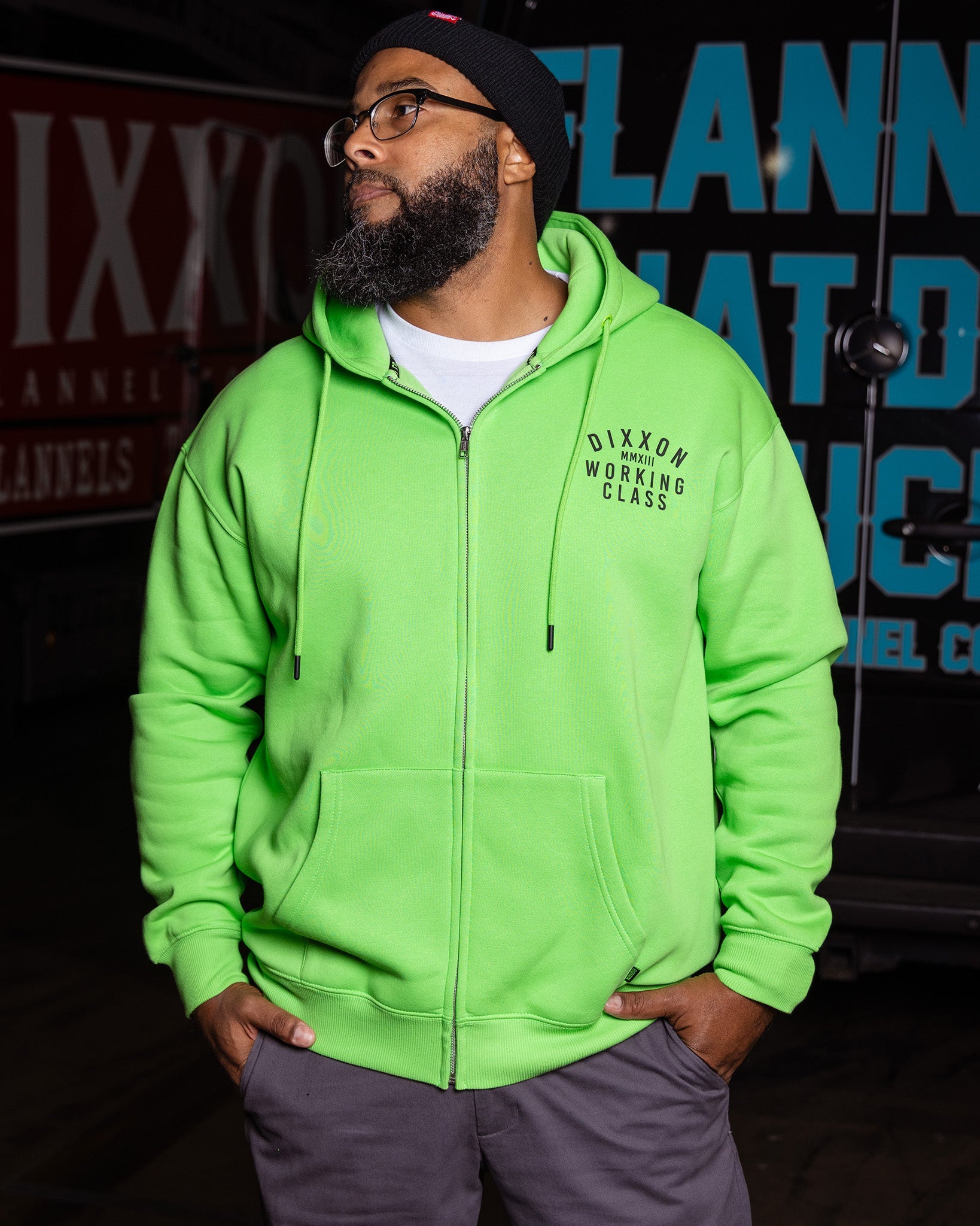 Black Working Class Zip Up Hoodie - Safety Green - Dixxon Flannel Co.