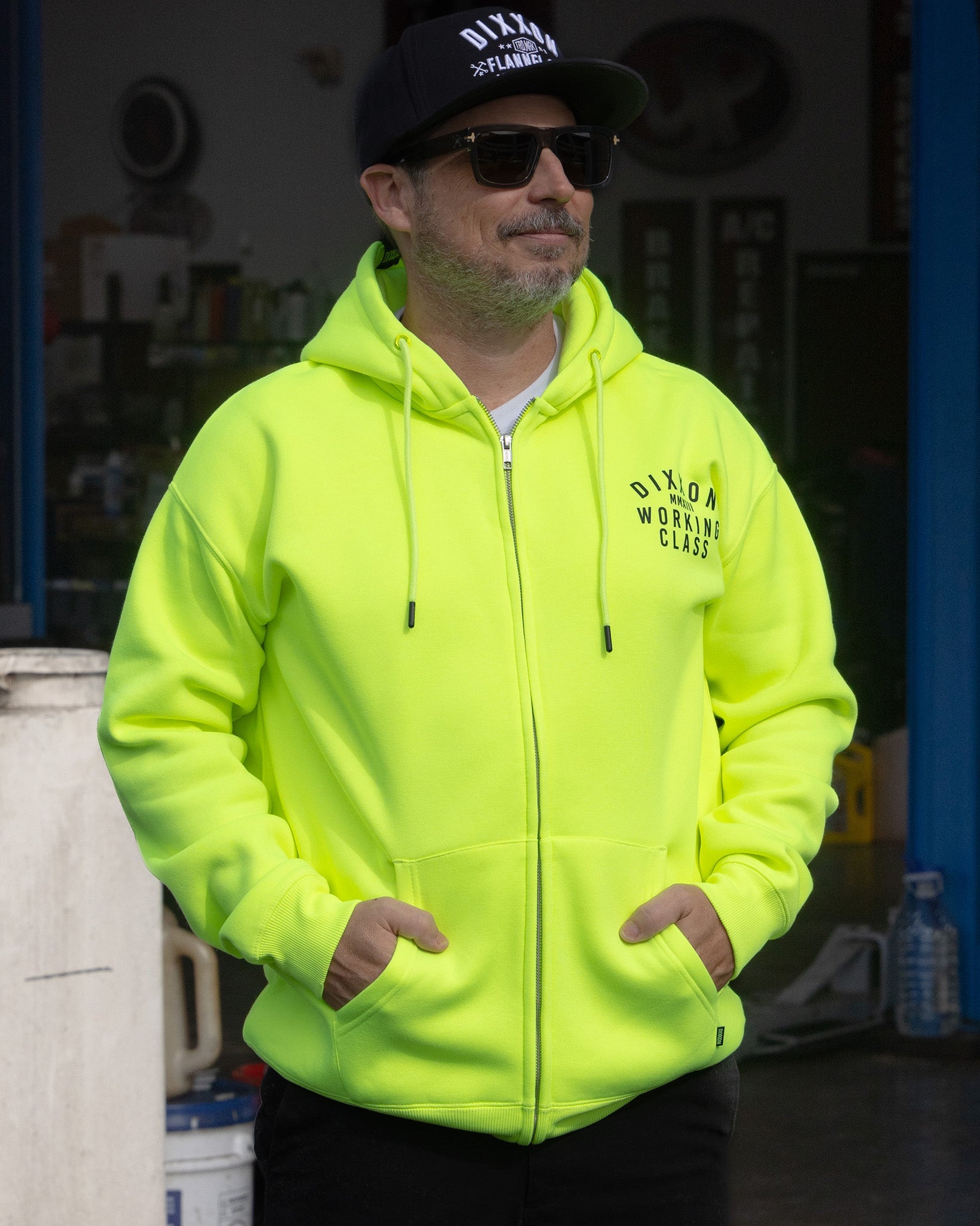 Black Working Class Zip Up Hoodie - Safety Yellow - Dixxon Flannel Co.