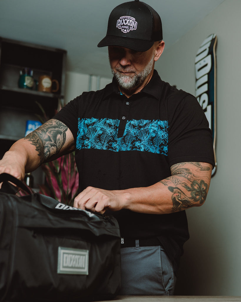 Blue Floral Premium Polo - Black - Dixxon Flannel Co.