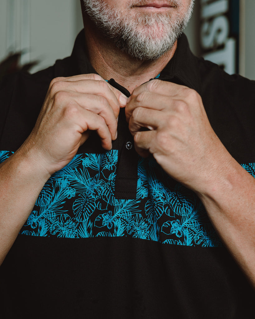 Blue Floral Premium Polo - Black - Dixxon Flannel Co.