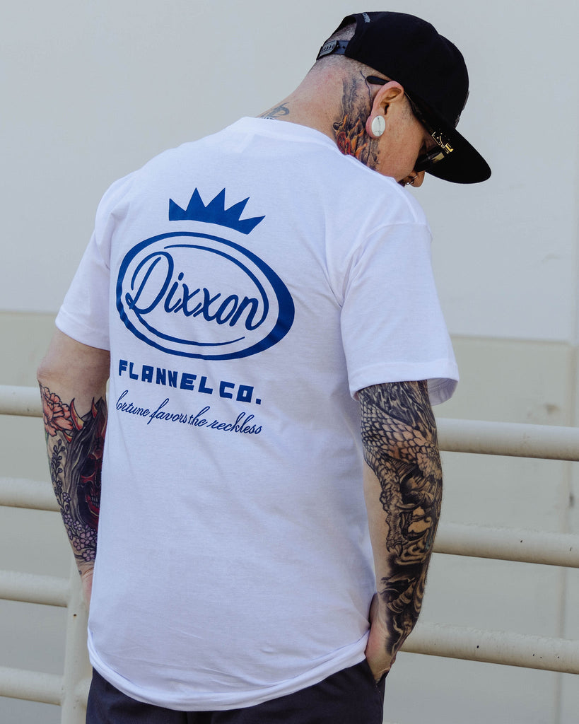 Blue Fortune Favors T-Shirt - White - Dixxon Flannel Co.