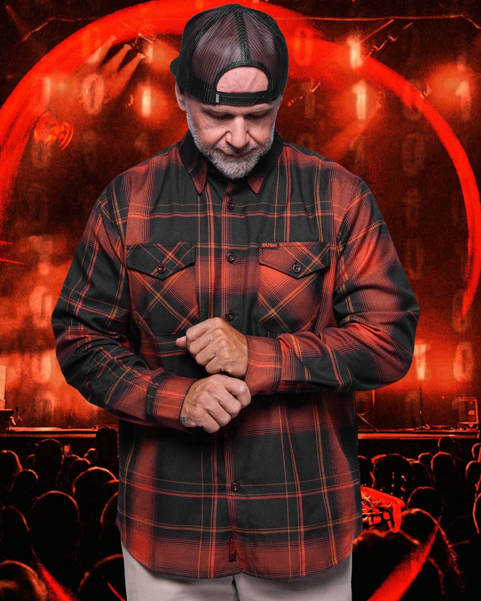 Bush Flannel: Red, Black, and Orange Plaid Shirt | Dixxon Flannel Co. Bush Flannel: Red, Black, and Orange Plaid Shirt | Dixxon Flannel Co.