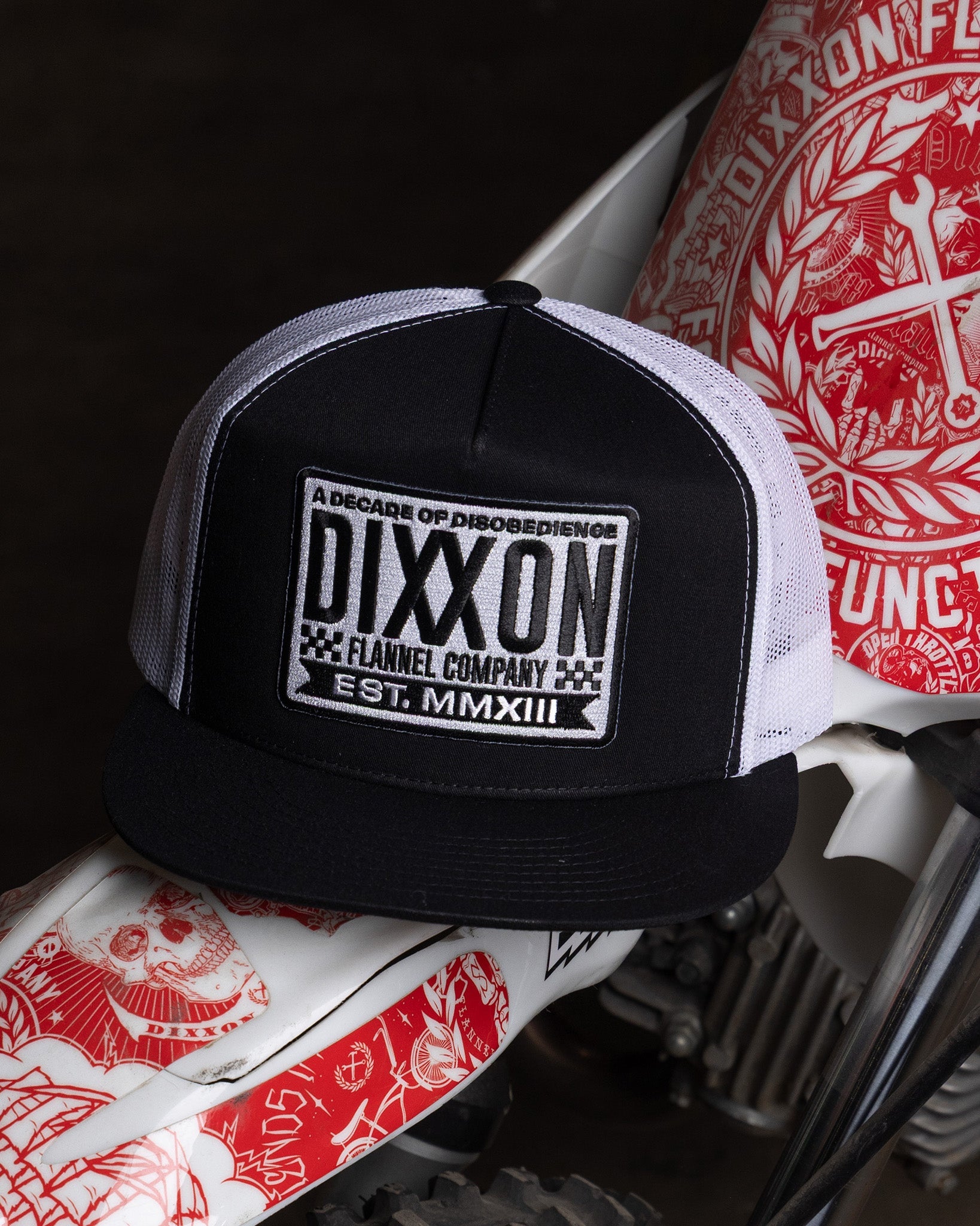 Decade Flat Bill Trucker Snapback - Black & White - Dixxon Flannel Co.