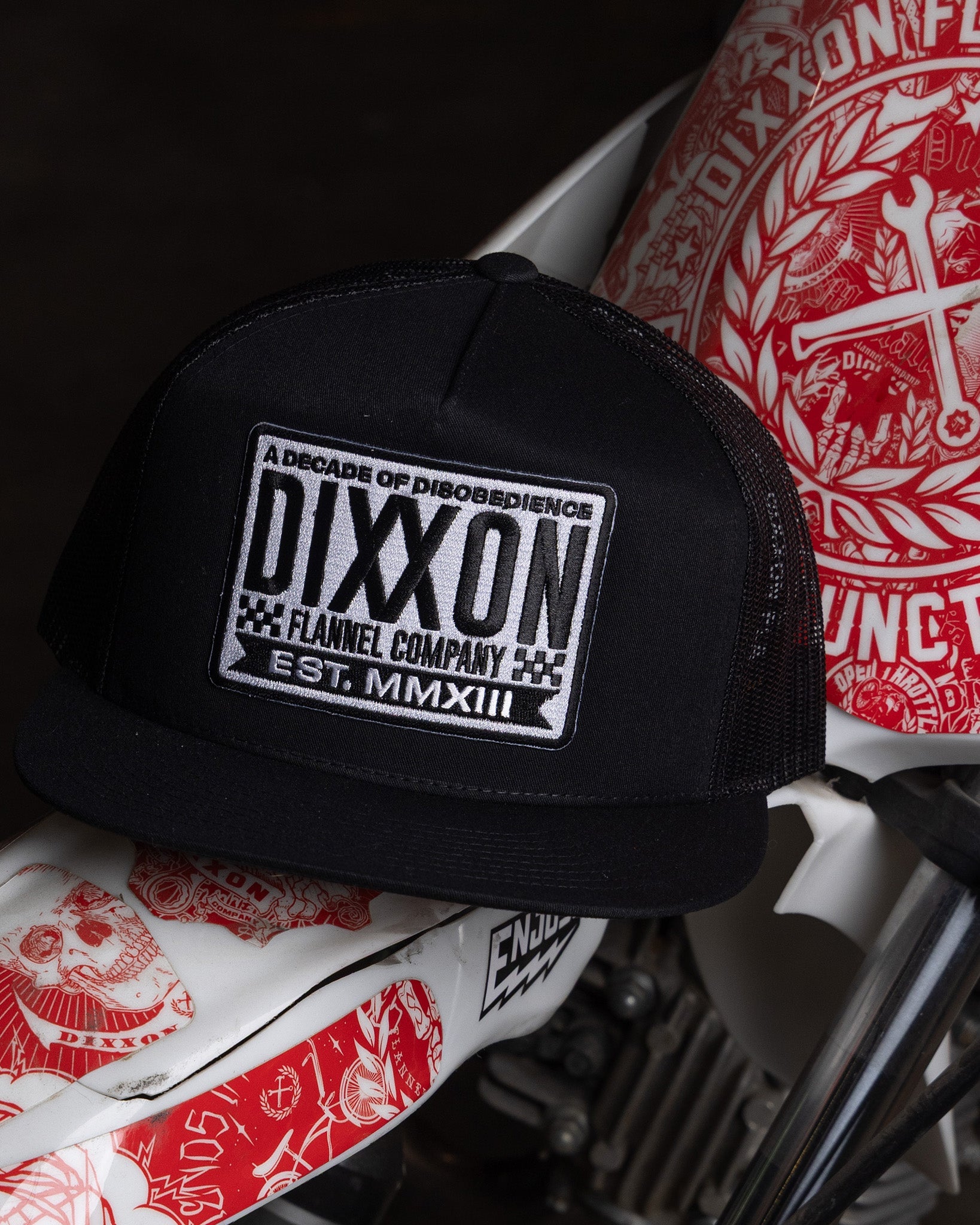 Decade Flat Bill Trucker Snapback - Black & White - Dixxon Flannel Co.