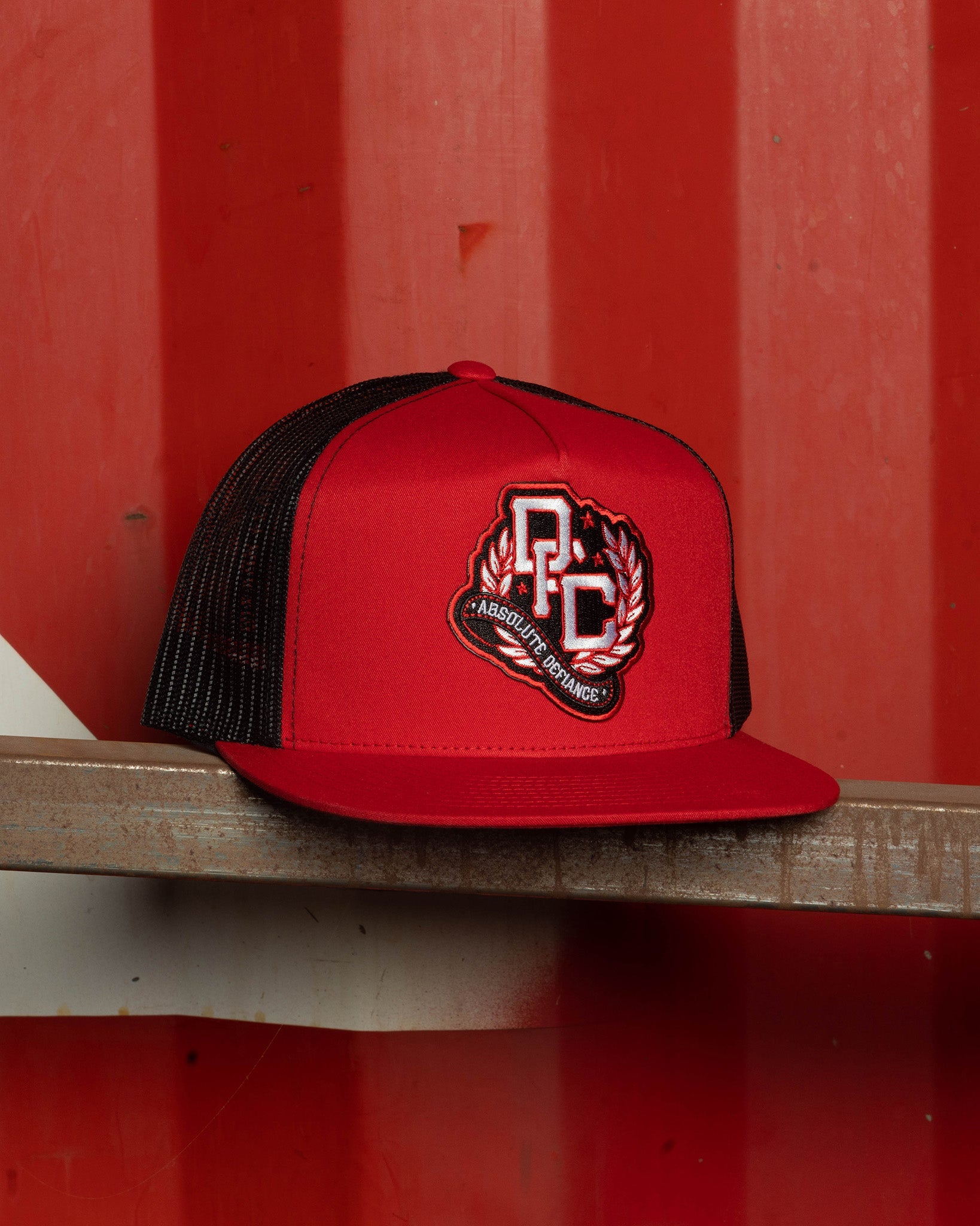 Defiance Flat Bill Trucker Snapback - Red, White, & Black - Dixxon Flannel Co.