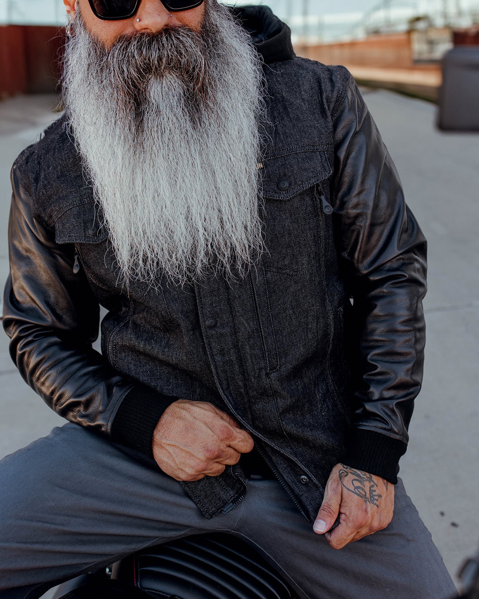 ジャケット・アウター archive leather denim jacket darkwear archive leather denim jacket darkwear Addison Leather Denim Jacket