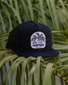 Dueling Palms Flat Bill Trucker Snapback - White & Black - Dixxon Flannel Co.