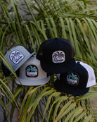 Dueling Palms Flat Bill Trucker Snapback - White & Black - Dixxon Flannel Co.