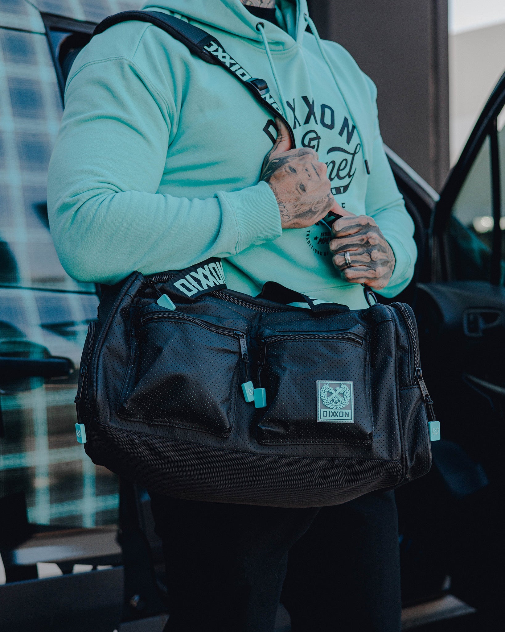 Duffel Bag - Black Perforated Leather | Dixxon Flannel Co.