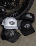 Foundry Shield Curved Bill Trucker Snapback - Black & White