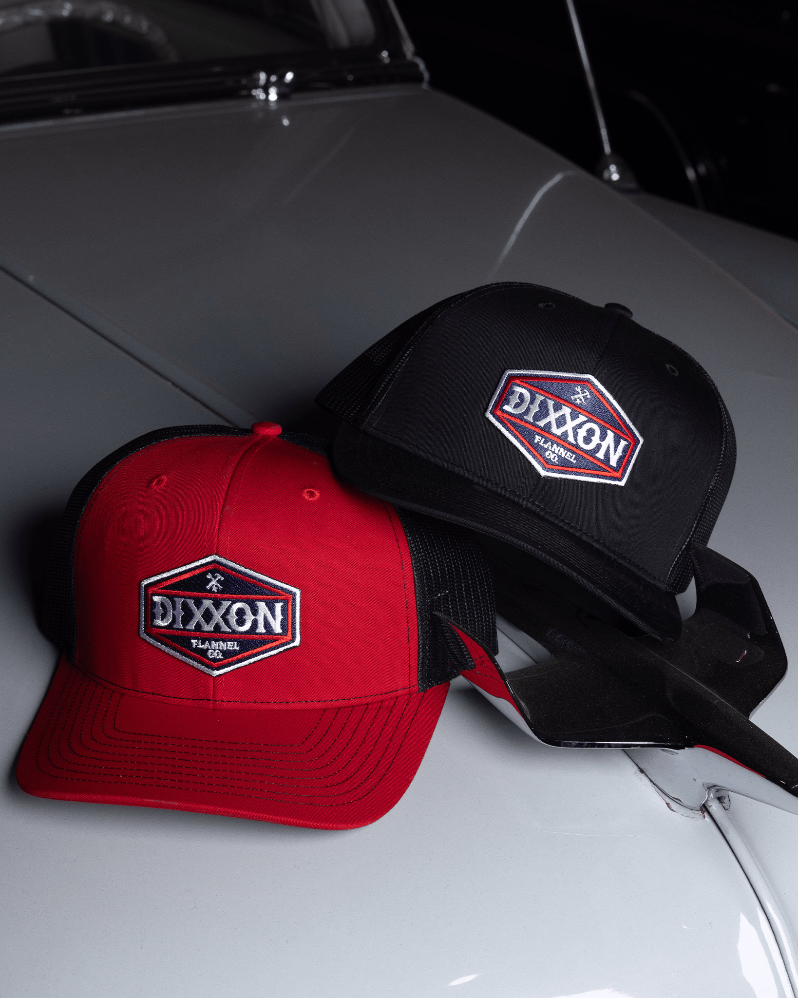 Foundry Shield Curved Bill Trucker Snapback - Blue & Red - Dixxon Flannel Co. view 1