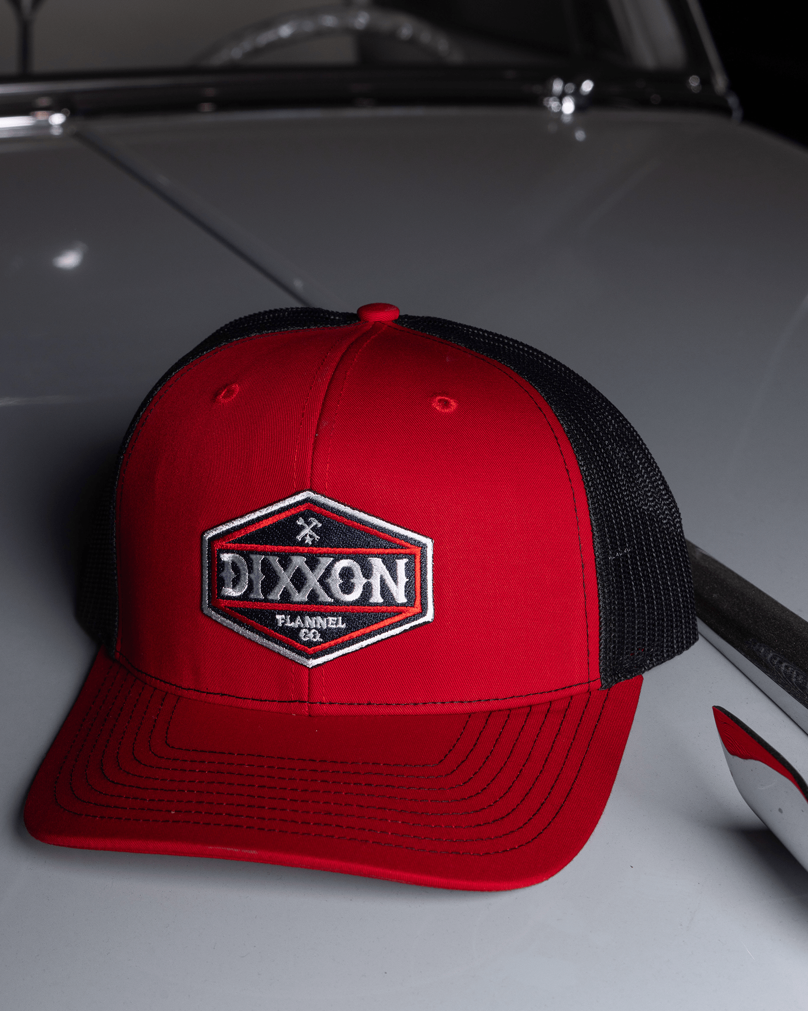 Foundry Shield Curved Bill Trucker Snapback - Blue & Red - Dixxon Flannel Co. view 3
