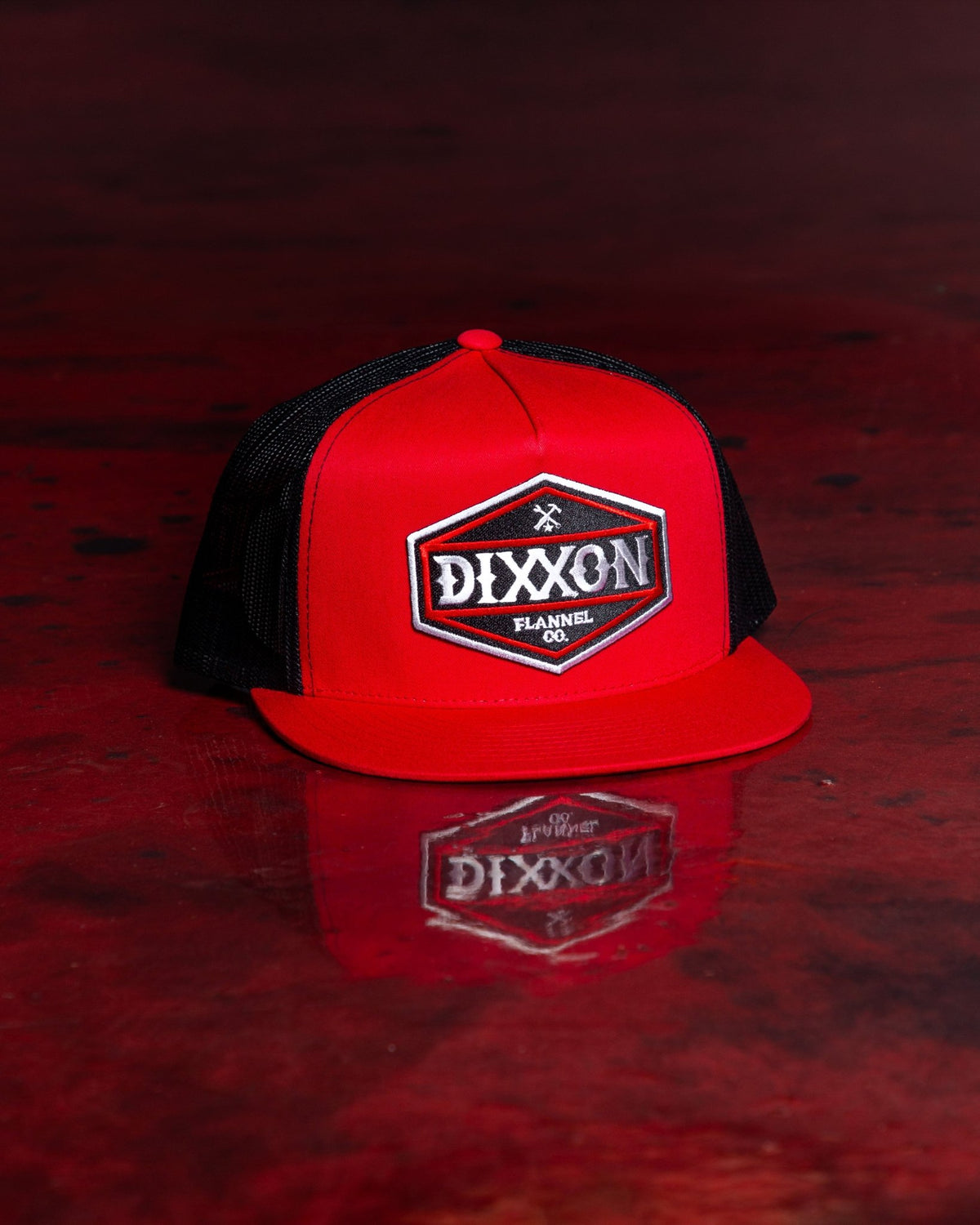Foundry Shield Flat Bill Trucker Snapback - Black & Red - view 3