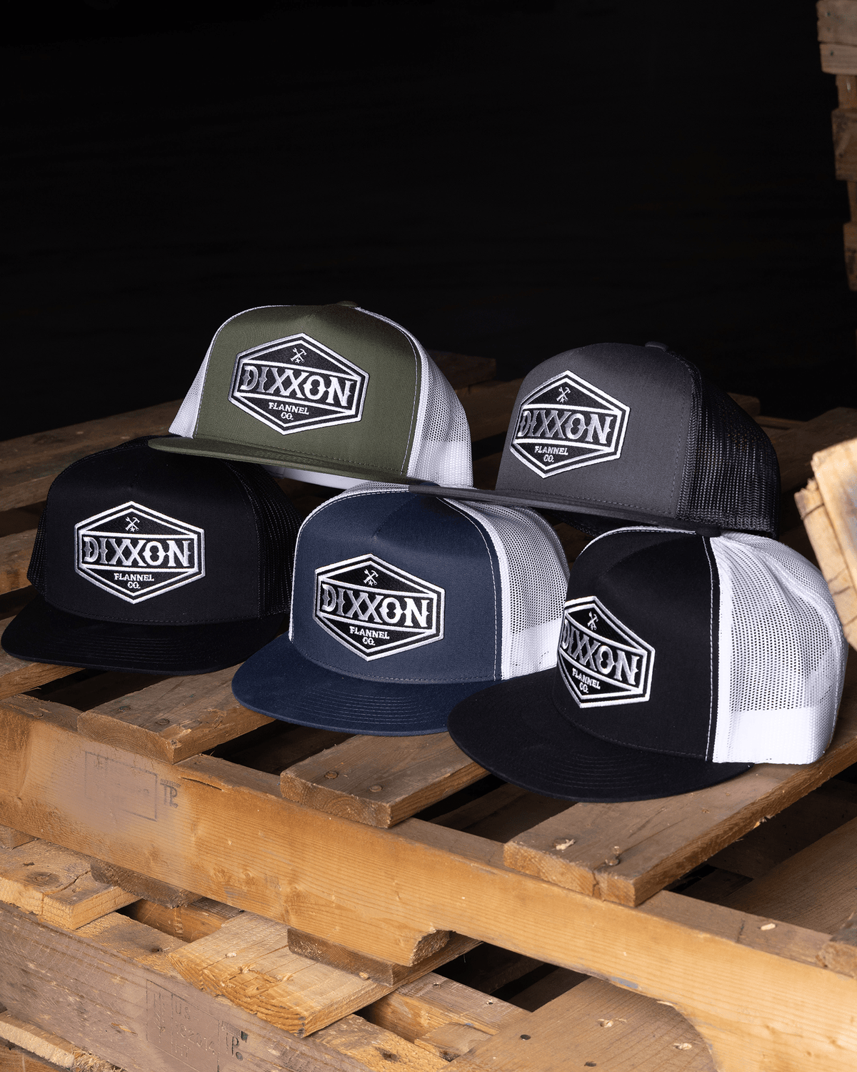 Foundry Shield Flat Bill Trucker Snapback - Black & White | Dixxon