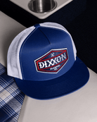 Foundry Shield Flat Bill Trucker Snapback - Blue & Red - Dixxon Flannel Co.