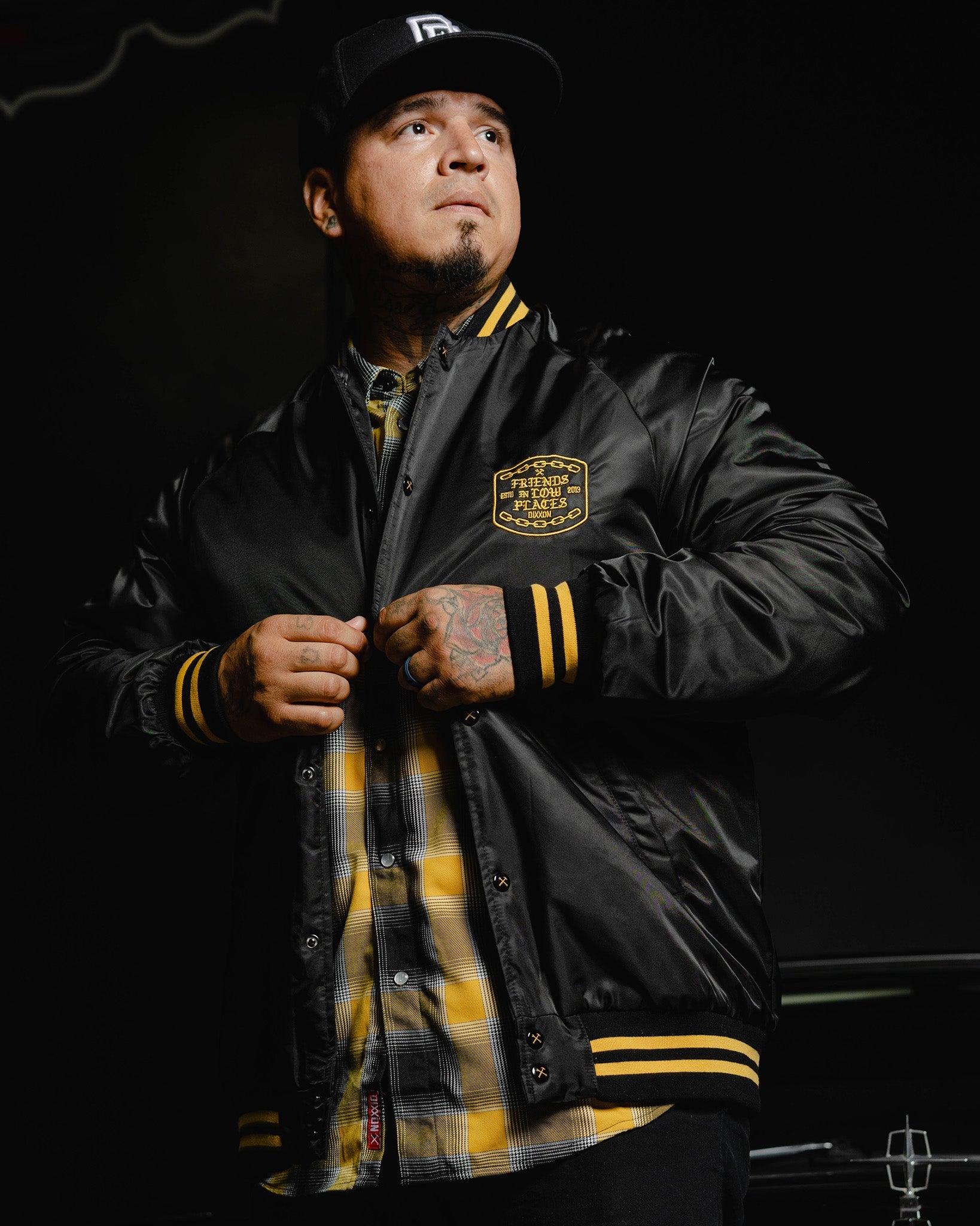 Friends in Low Places Nylon Varsity Jacket - Black - Dixxon Flannel Co.