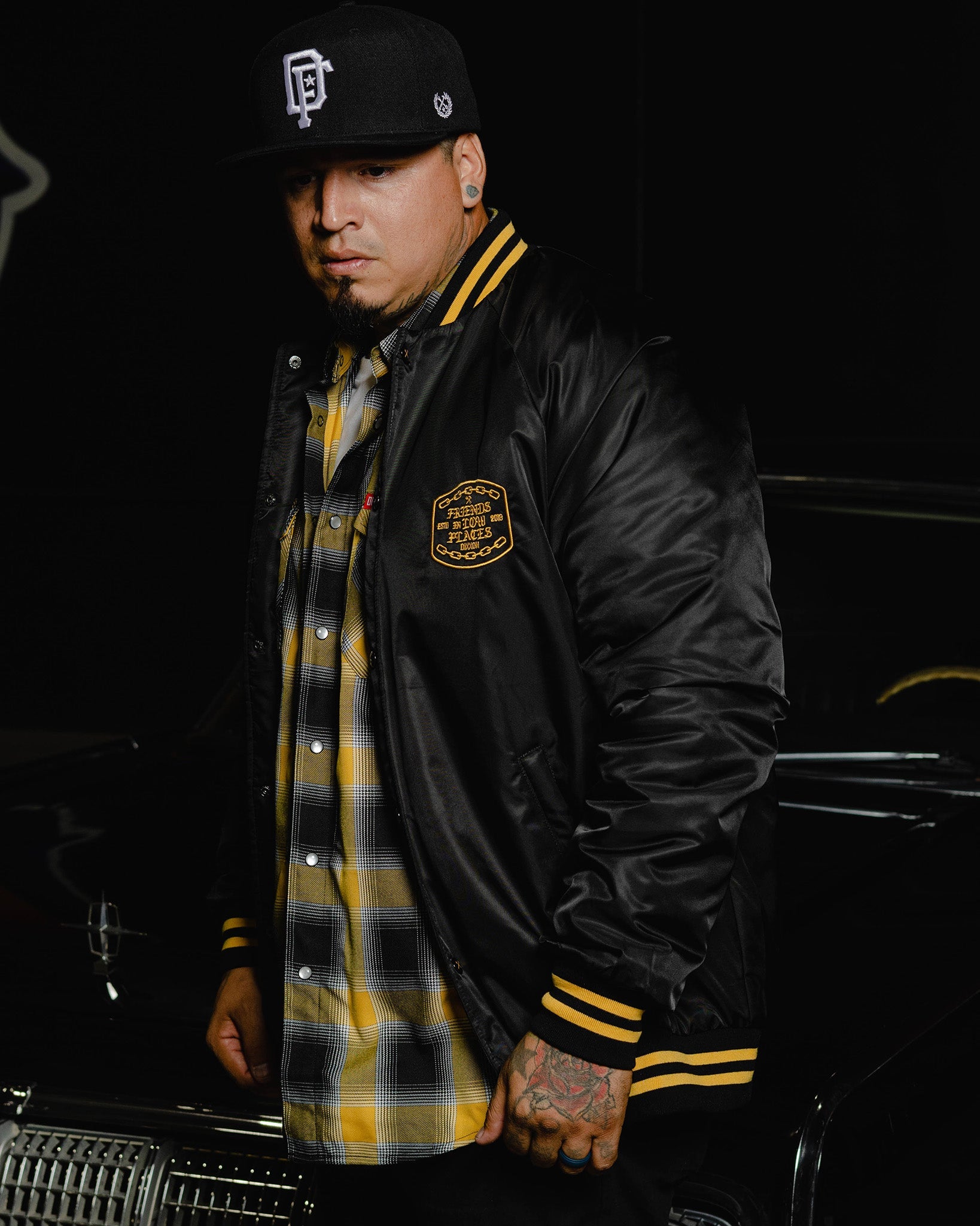 Friends in Low Places Nylon Varsity Jacket - Black - Dixxon Flannel Co.