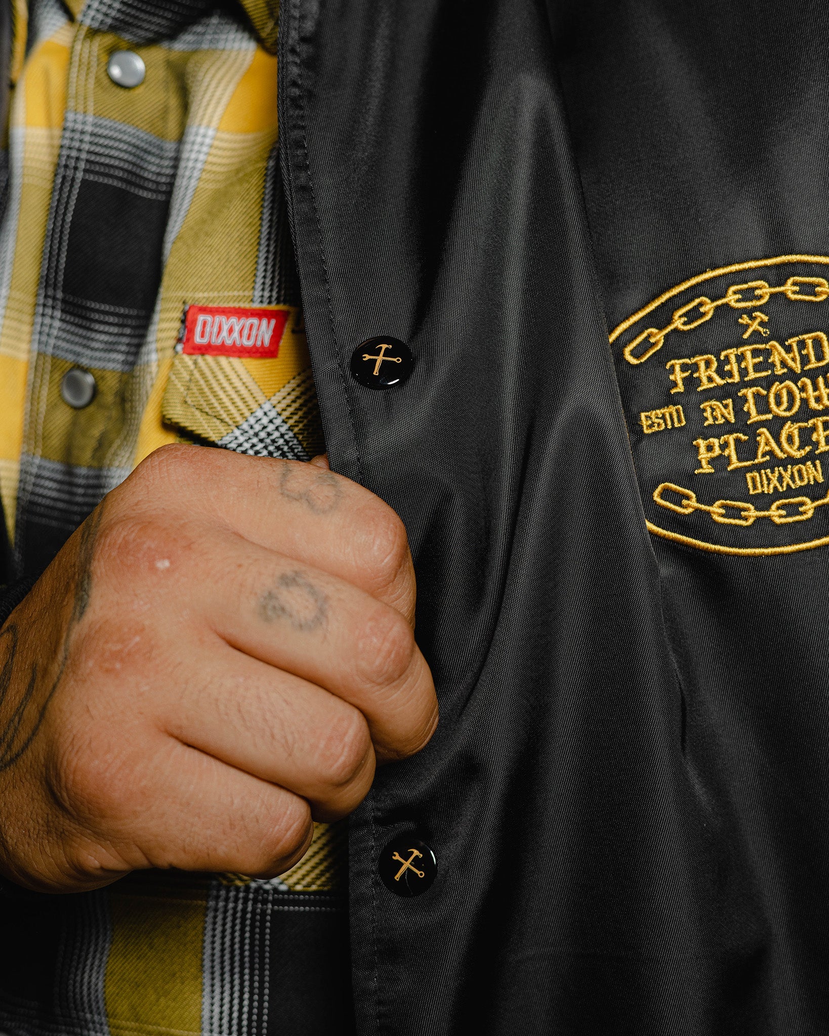 Friends in Low Places Nylon Varsity Jacket - Black - Dixxon Flannel Co.