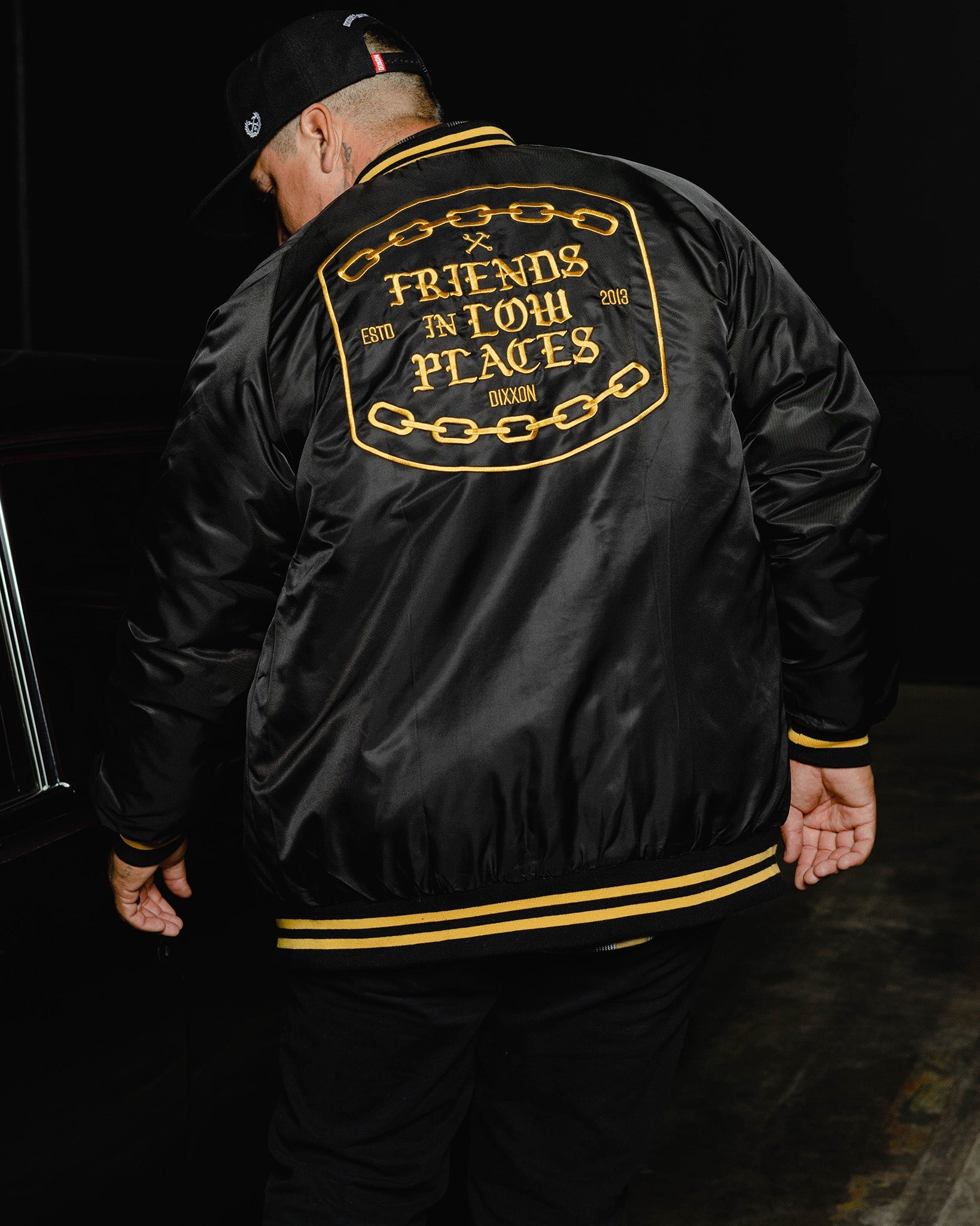 Friends in Low Places Nylon Varsity Jacket - Black - Dixxon Flannel Co.