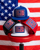 Git Yer Dixxon Flat Bill Trucker Snapback - Red, White, & Blue - Dixxon Flannel Co.