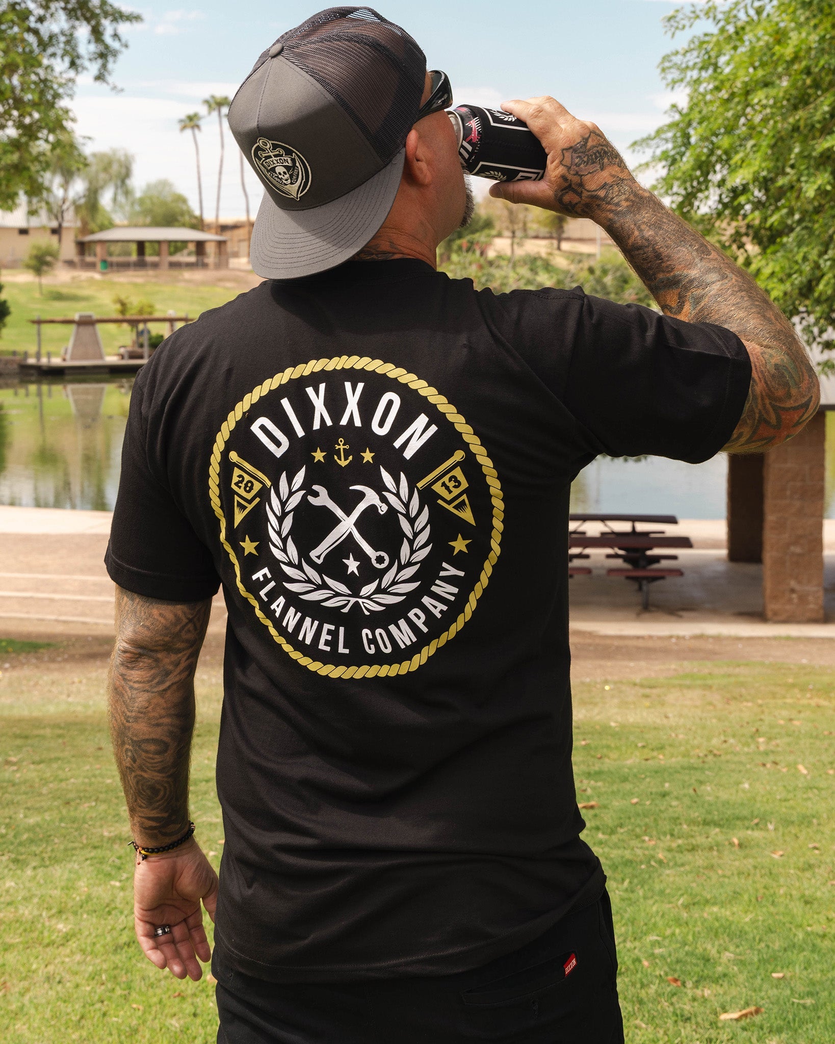 Gold & White Anchor Banner T-Shirt - Black - Dixxon Flannel Co.