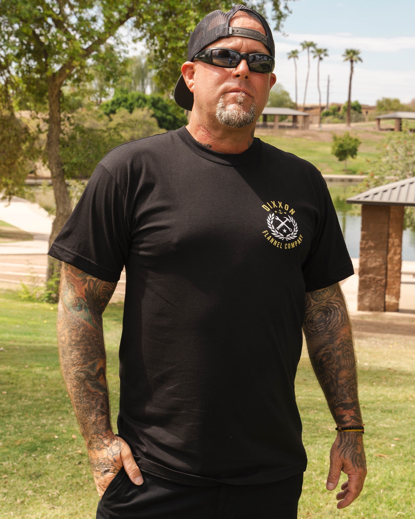 Gold & White Anchor Banner T-Shirt - Black - Dixxon Flannel Co.