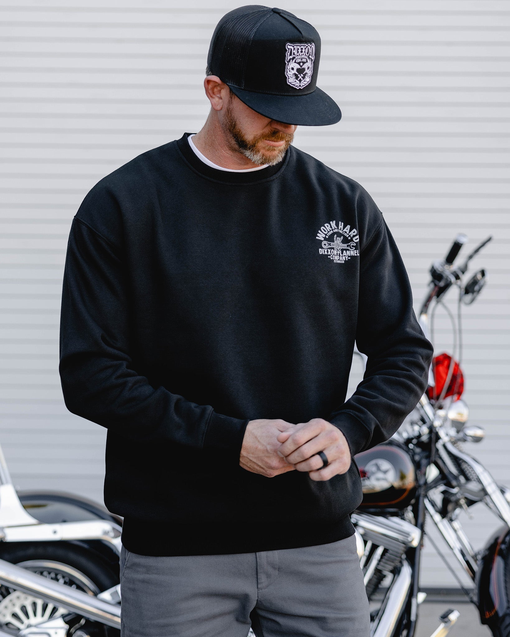 Gray Skeleton Wrench Crewneck Sweatshirt - Black - Dixxon Flannel Co.