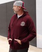 Gray Work Hard Badge Zip Up - Maroon - Dixxon Flannel Co.