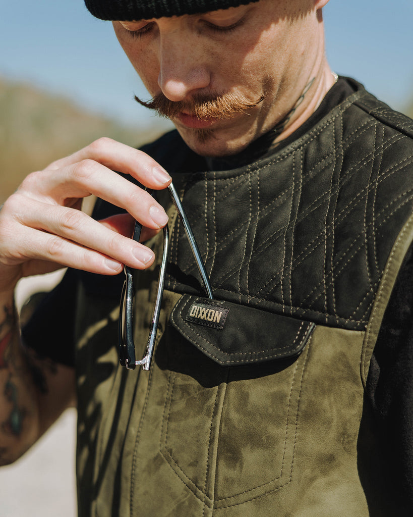 Humboldt Suede Leather Vest - Black & Olive Green - Dixxon Flannel Co.