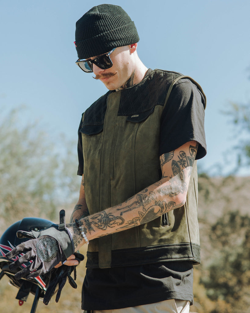 Humboldt Suede Leather Vest - Black & Olive Green - Dixxon Flannel Co.